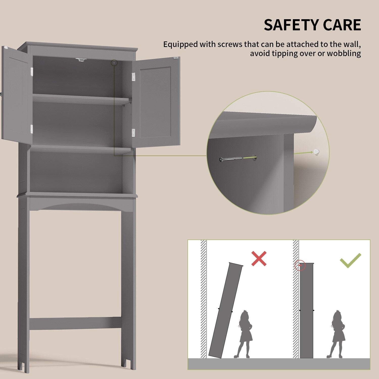 Meuble de rangement pour salle de bain, meuble de rangement pour toilettes, étagère de salle de bain au-dessus des toilettes, toilettes gain de place