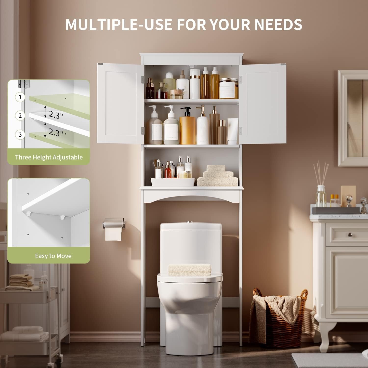 Meuble de rangement pour salle de bain, meuble de rangement pour toilettes, étagère de salle de bain au-dessus des toilettes, toilettes gain de place
