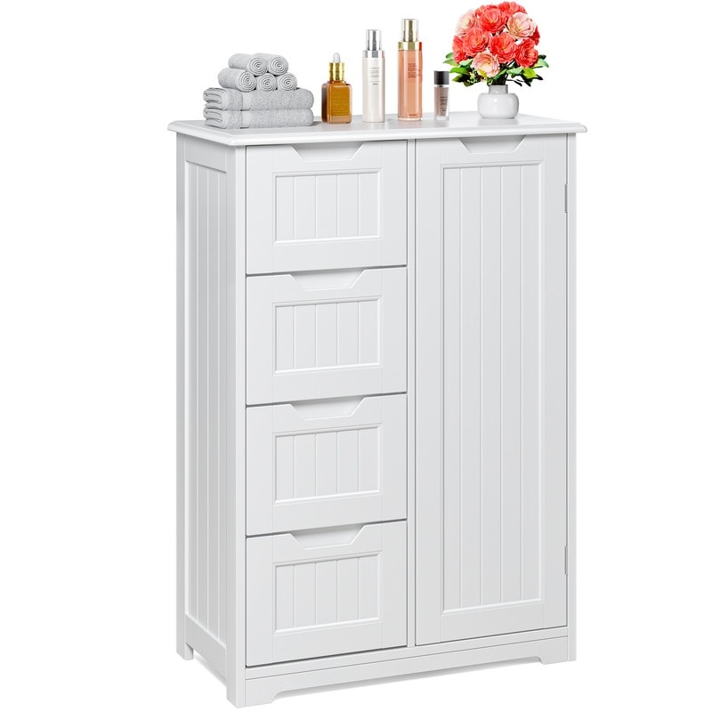 Meuble de rangement de salle de bain, meuble de rangement de sol autonome avec 4 tiroirs et étagère réglable