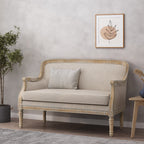 Canapé causeuse en bois beige et brun avec cadre en bois d'hévéa