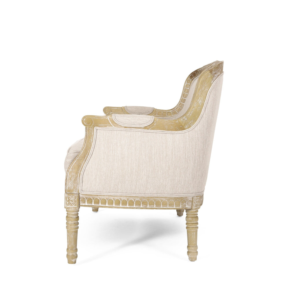 Canapé causeuse en bois beige et brun avec cadre en bois d'hévéa