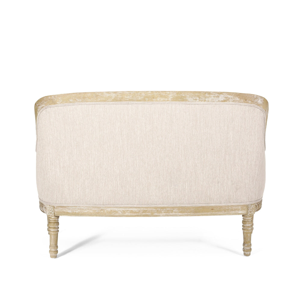 Canapé causeuse en bois beige et brun avec cadre en bois d'hévéa