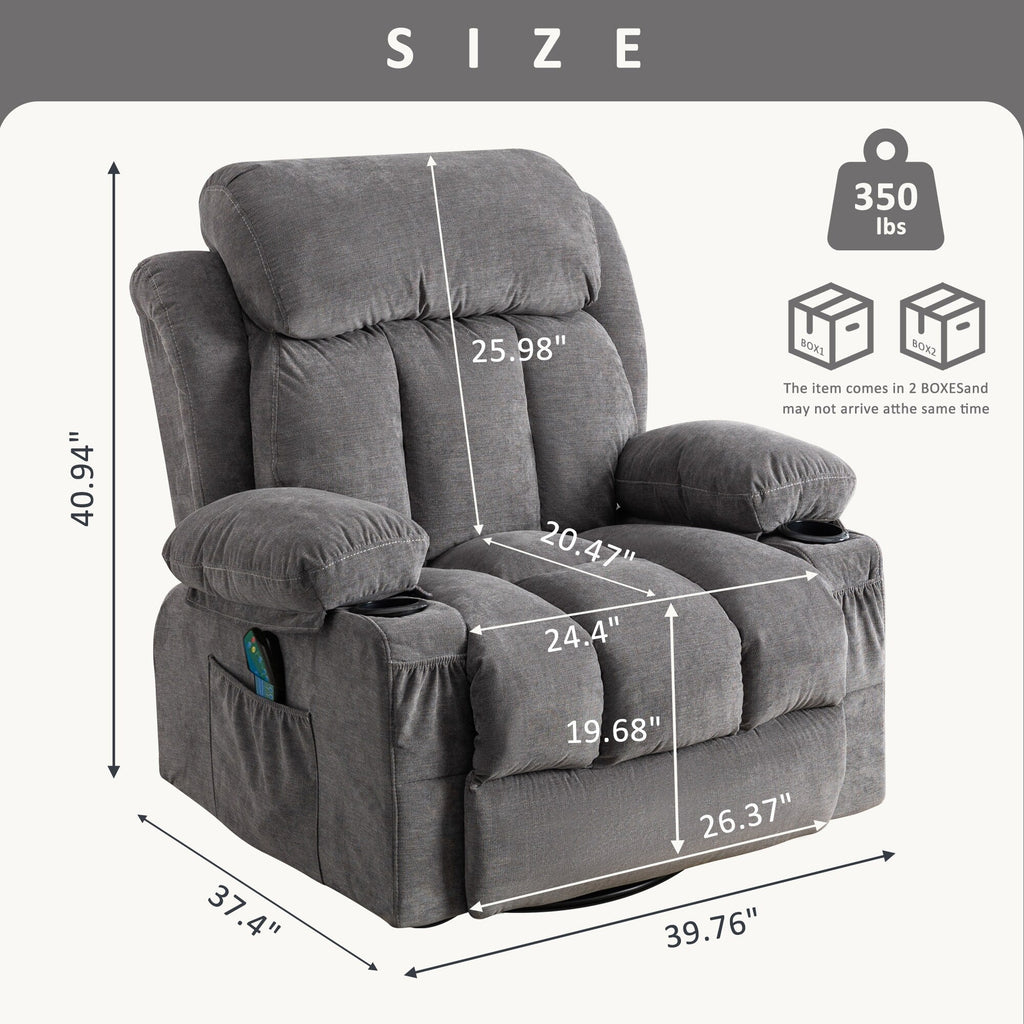 Fauteuil inclinable pivotant beige avec massage, chauffage et chargement USB