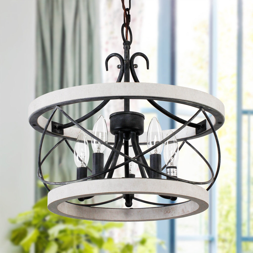Lustre cage rustique en bois Bella Depot à 5 lumières, éclairage à intensité variable, suspension réglable de 15,7 pouces pour îlot de cuisine