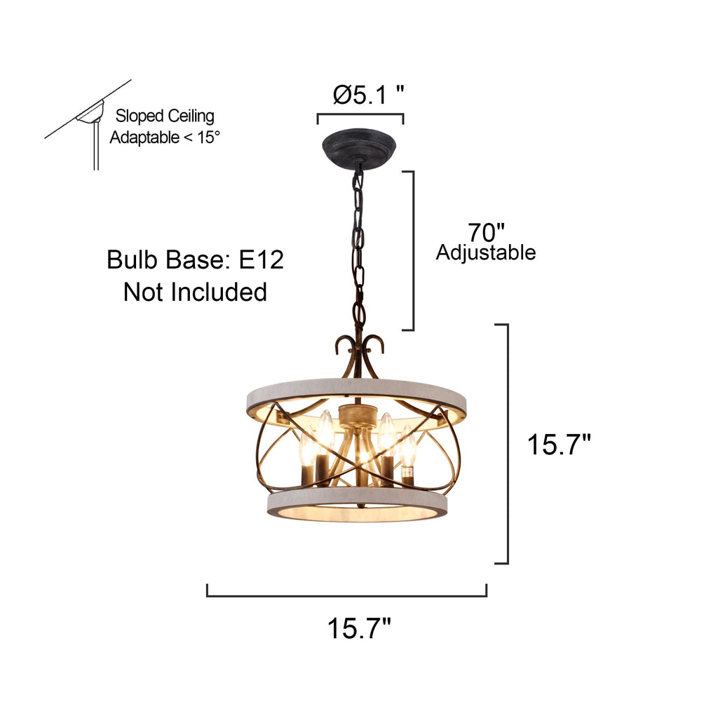 Lustre cage rustique en bois Bella Depot à 5 lumières, éclairage à intensité variable, suspension réglable de 15,7 pouces pour îlot de cuisine