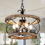 Lustre cage rustique en bois Bella Depot à 5 lumières, éclairage à intensité variable, suspension réglable de 15,7 pouces pour îlot de cuisine