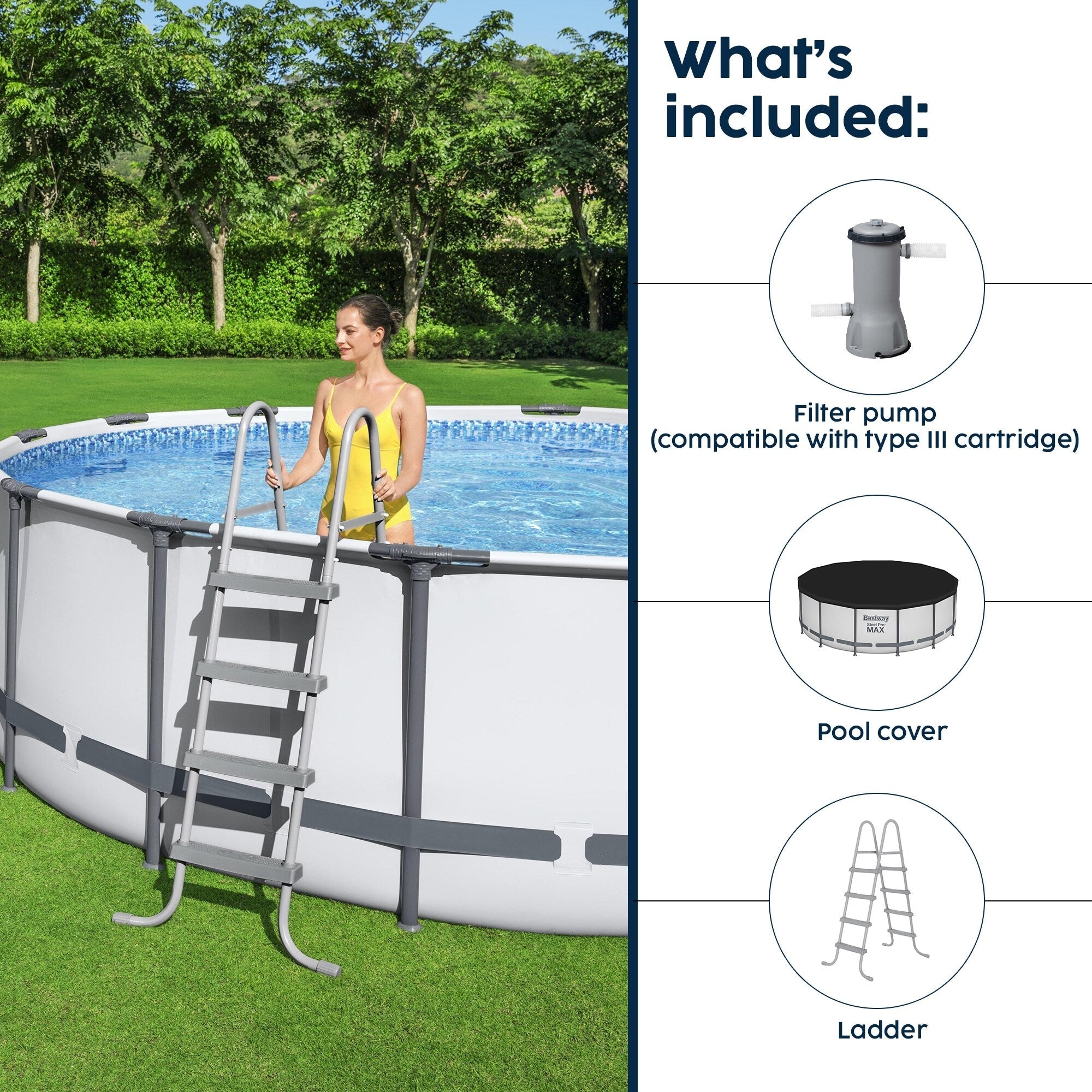 Piscine hors sol ronde Bestway Steel Pro MAX avec pompe et couverture
