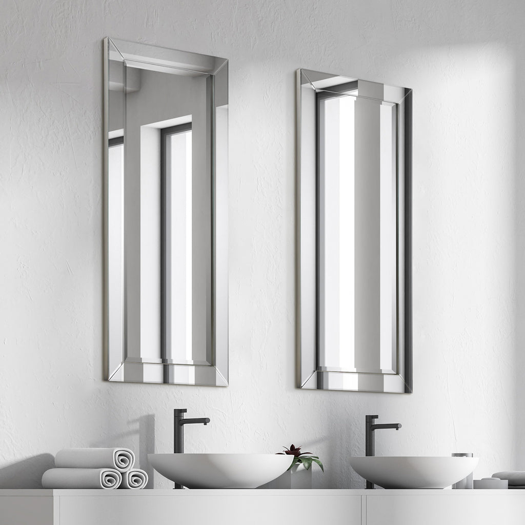 Miroir mural rectangulaire biseauté transparent HD pour salle de bain, coiffeuse et chambre à coucher, 3 tailles