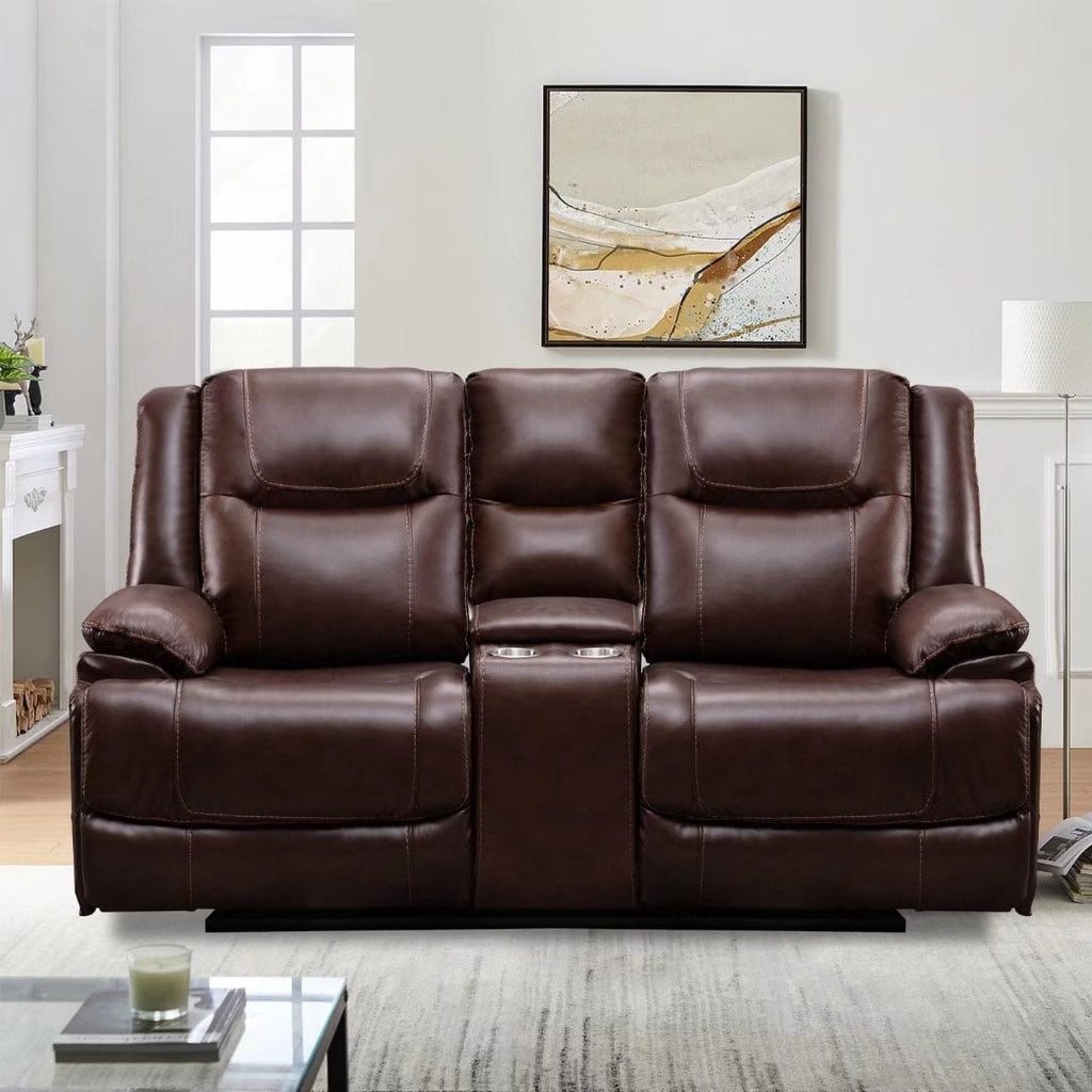 Ensemble de canapés inclinables manuels en cuir véritable de style moderne du milieu du siècle
