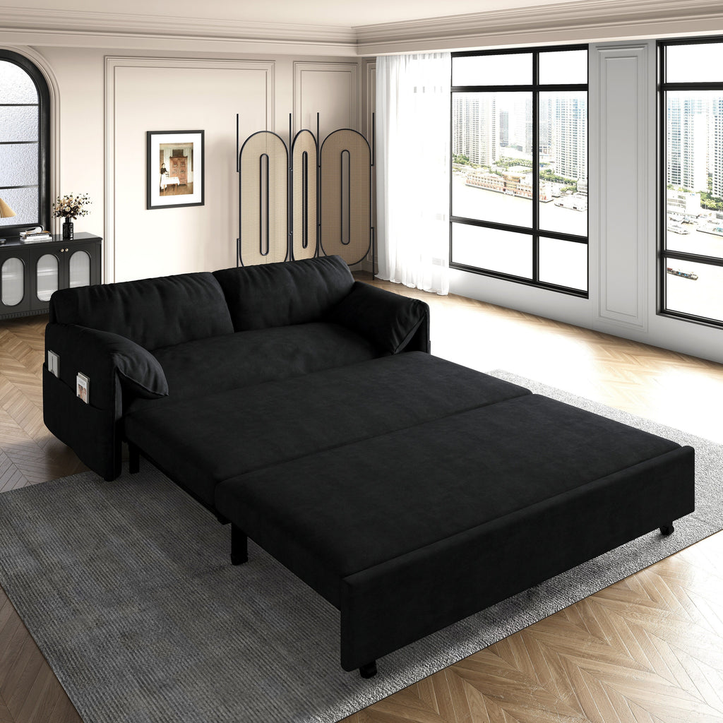 Canapé-lit gigogne 3-en-1 en velours noir 63,8 avec rangement latéral pour le salon