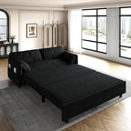 Canapé-lit gigogne 3-en-1 en velours noir 63,8 avec rangement latéral pour le salon