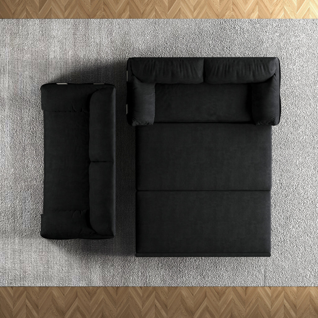 Canapé-lit gigogne 3-en-1 en velours noir 63,8 avec rangement latéral pour le salon