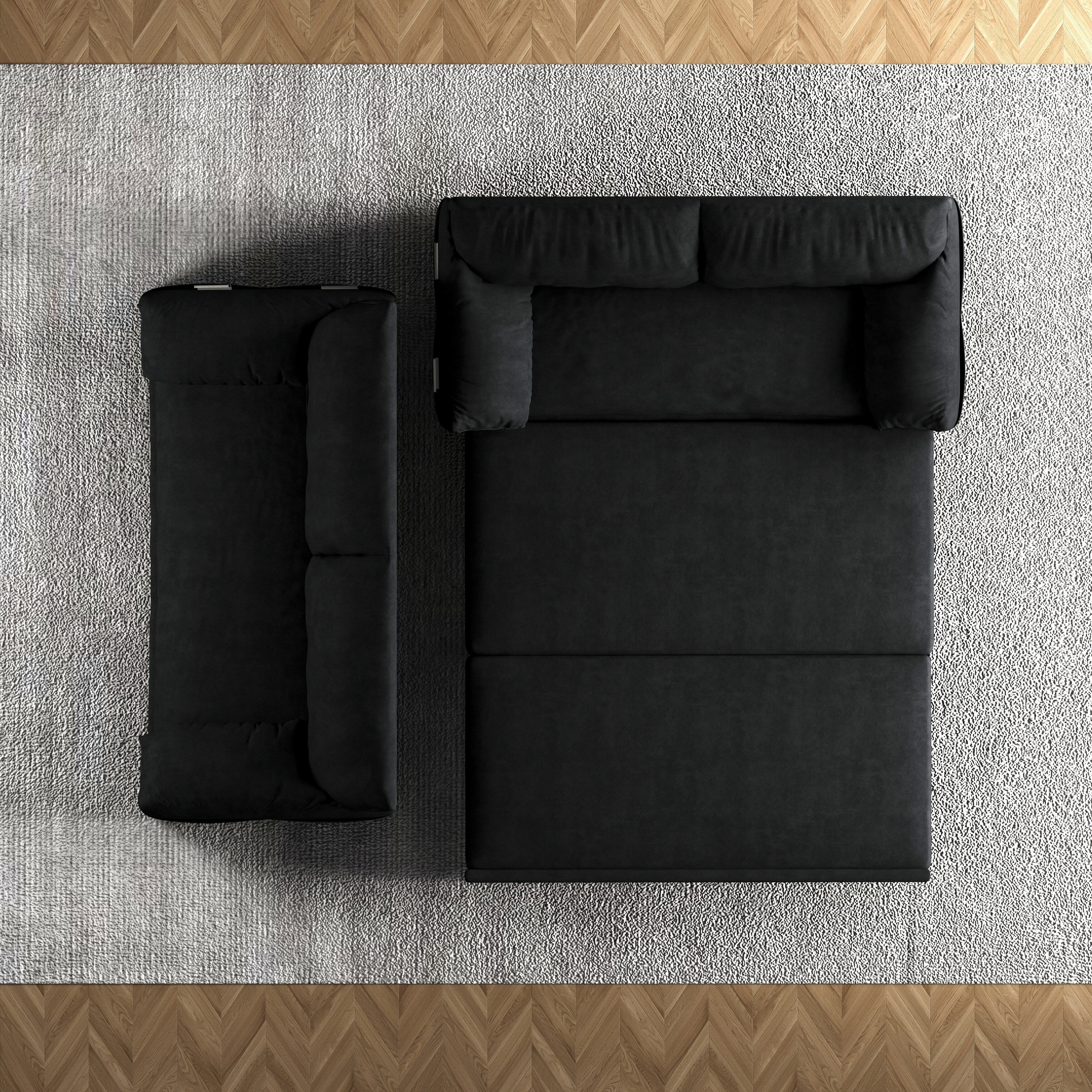 Canapé-lit gigogne 3-en-1 en velours noir 63,8 avec rangement latéral pour le salon