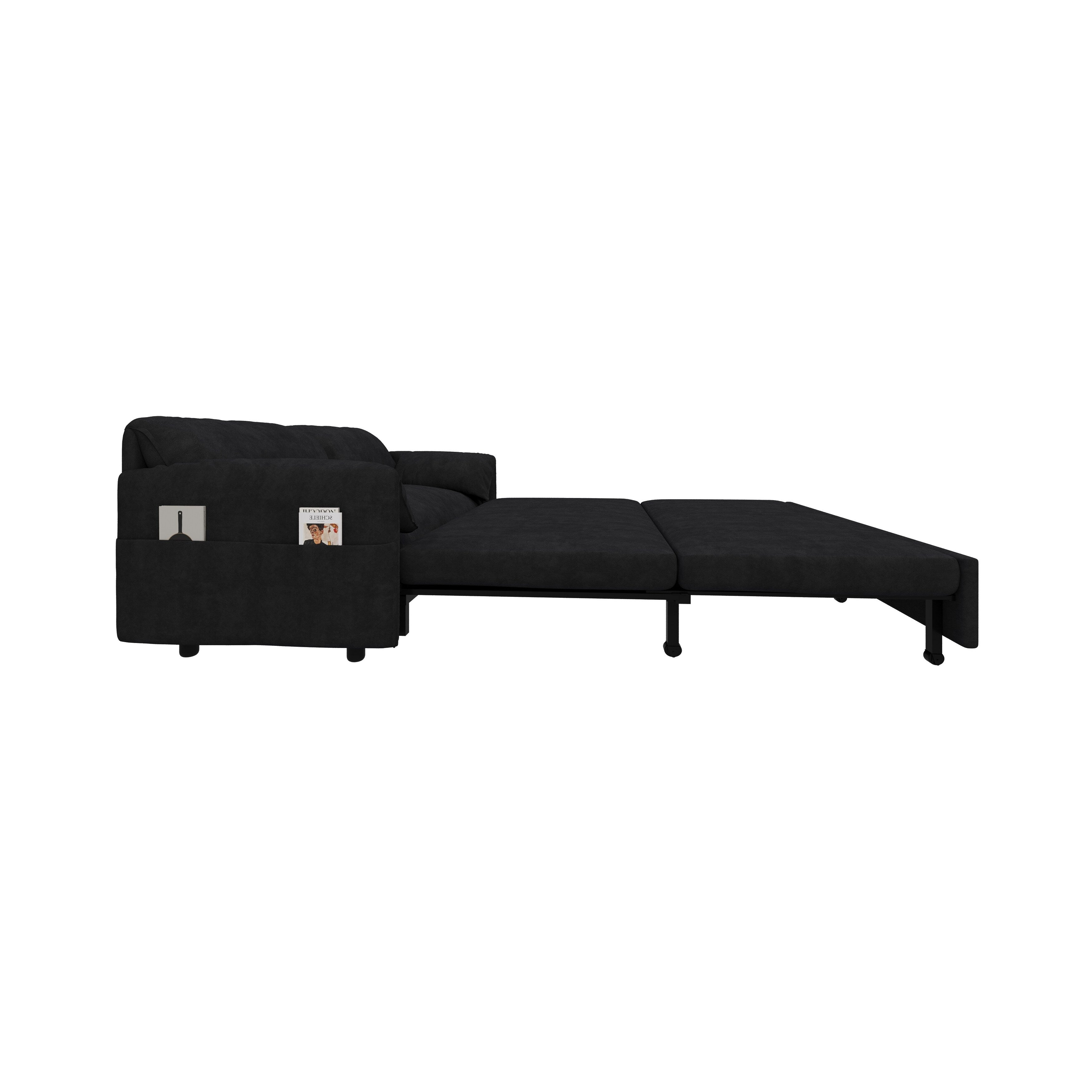Canapé-lit gigogne 3-en-1 en velours noir 63,8 avec rangement latéral pour le salon