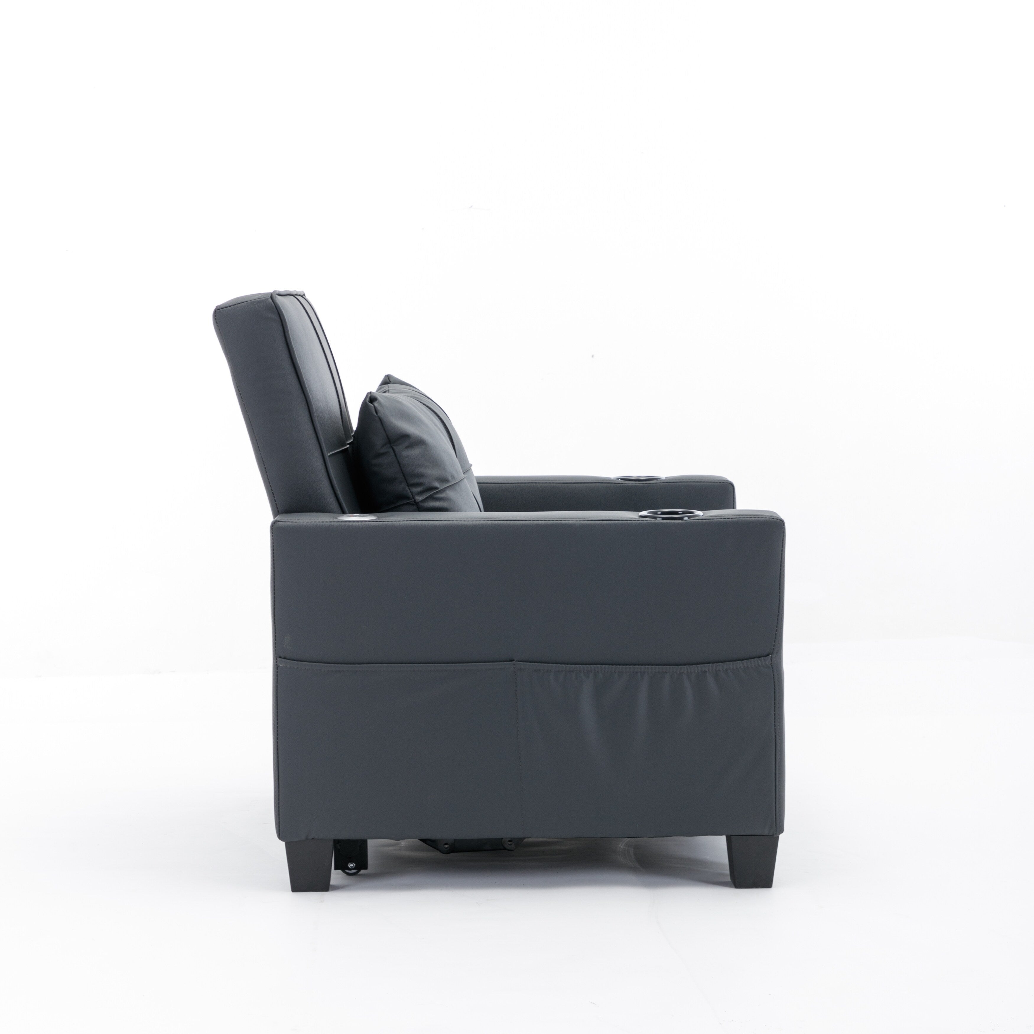 Canapé-lit convertible en similicuir noir avec ports USB