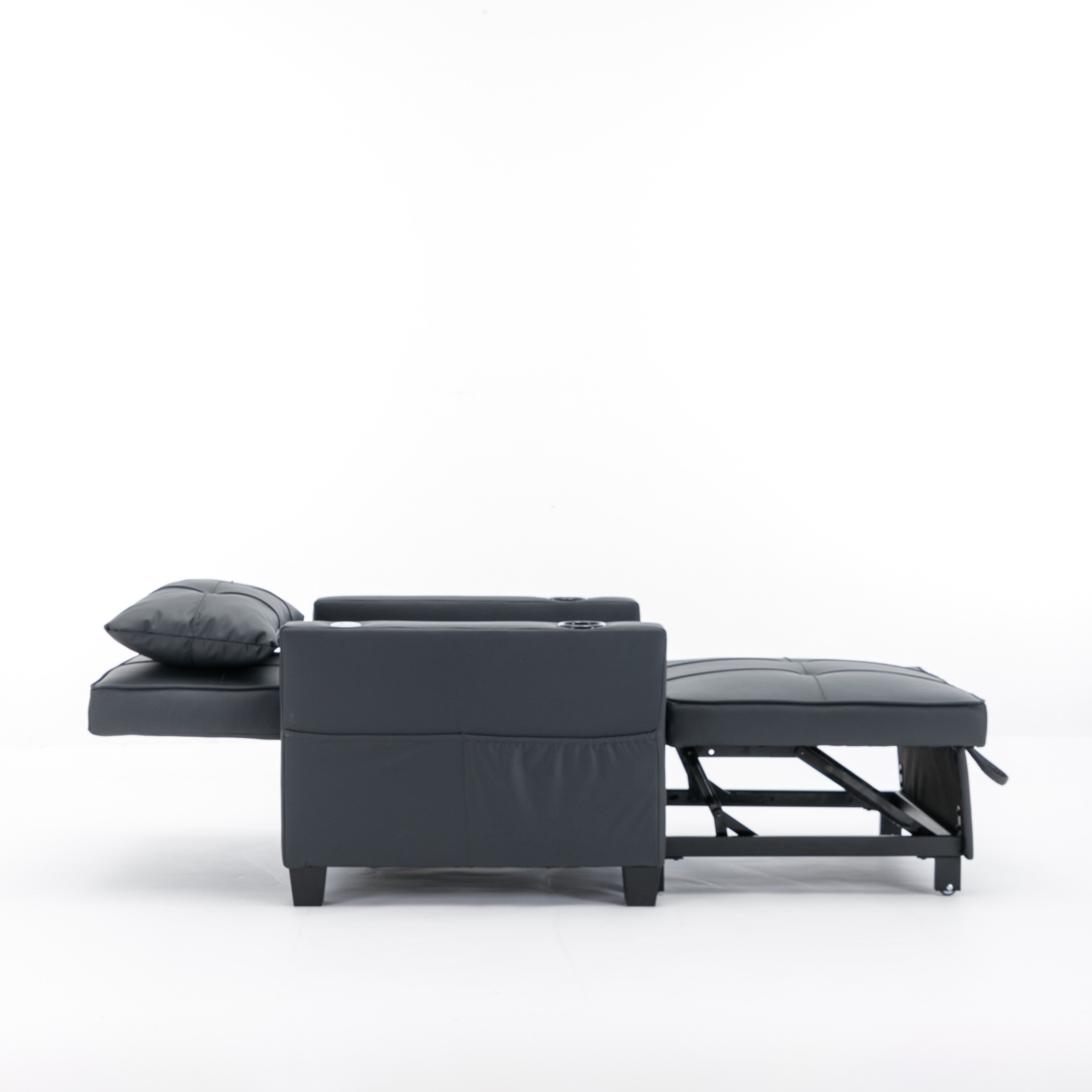 Canapé-lit convertible en similicuir noir avec ports USB