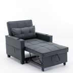 Canapé-lit convertible en similicuir noir avec ports USB