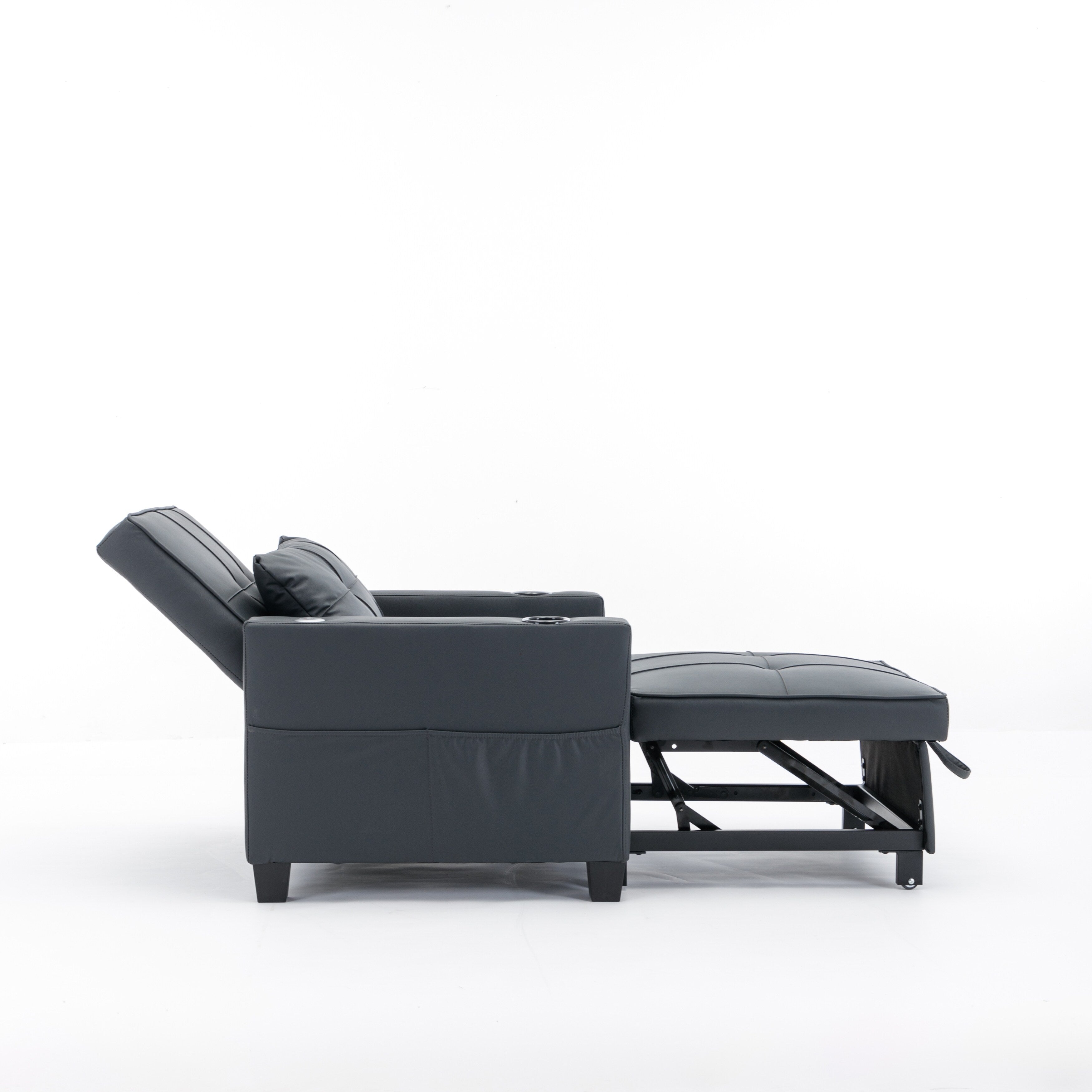 Canapé-lit convertible en similicuir noir avec ports USB