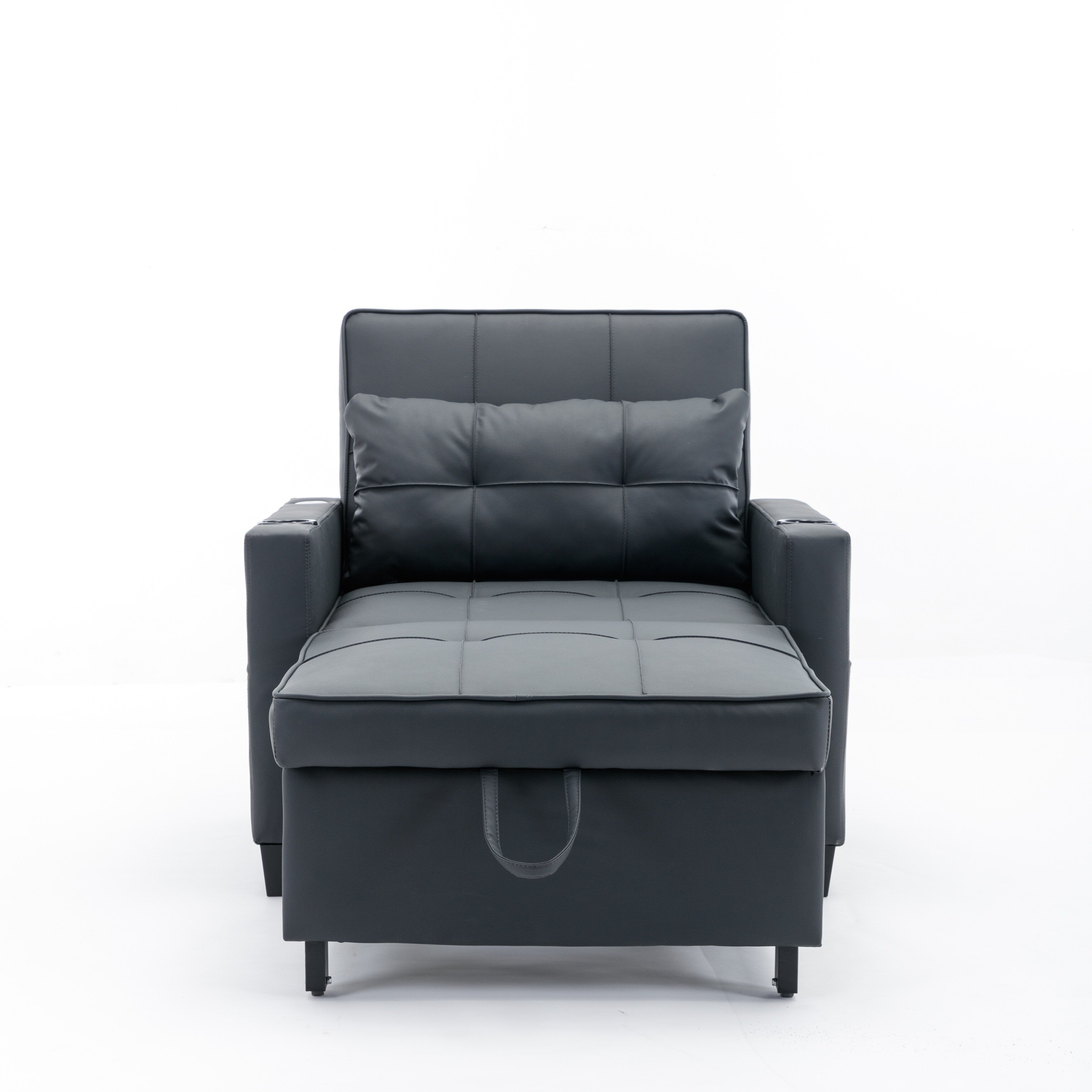Canapé-lit convertible en similicuir noir avec ports USB