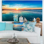 Coucher de soleil bleu au loin - Toile murale bord de mer