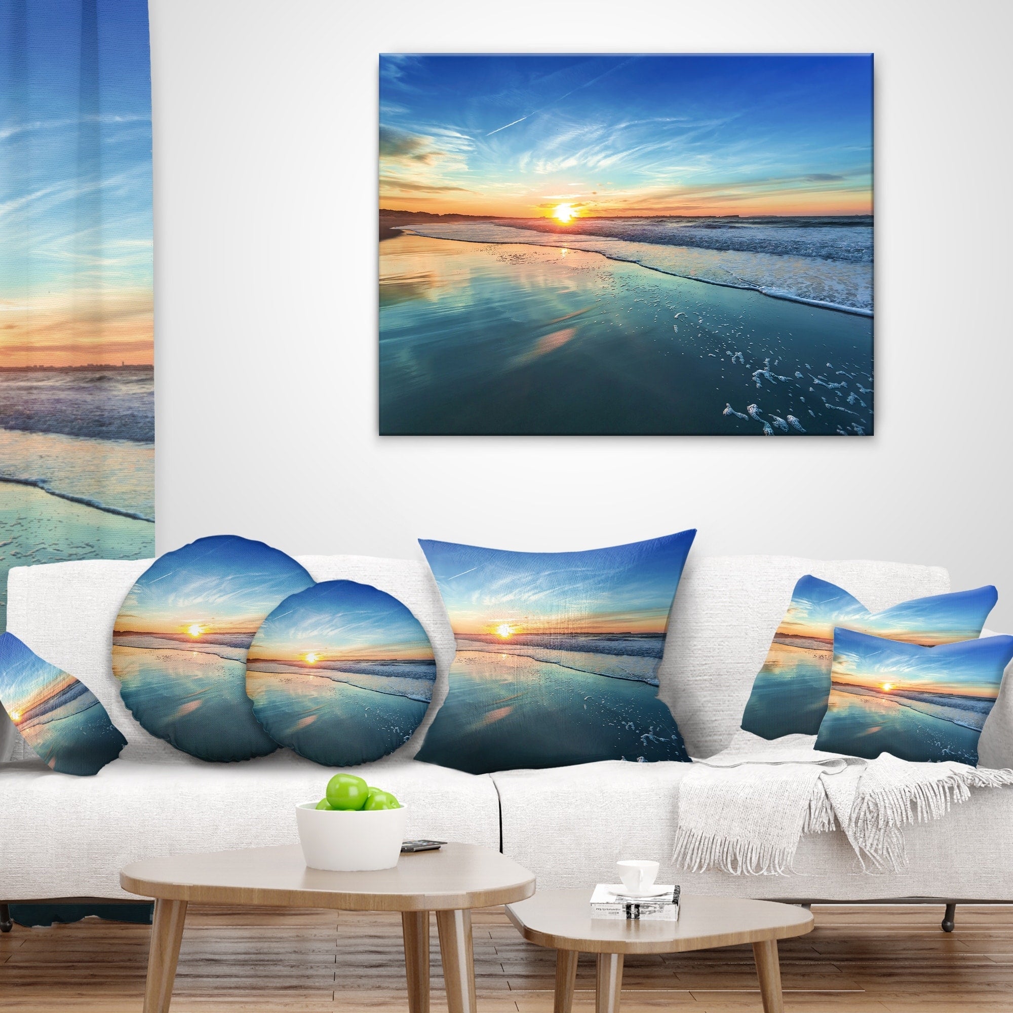 Coucher de soleil bleu au loin - Toile murale bord de mer