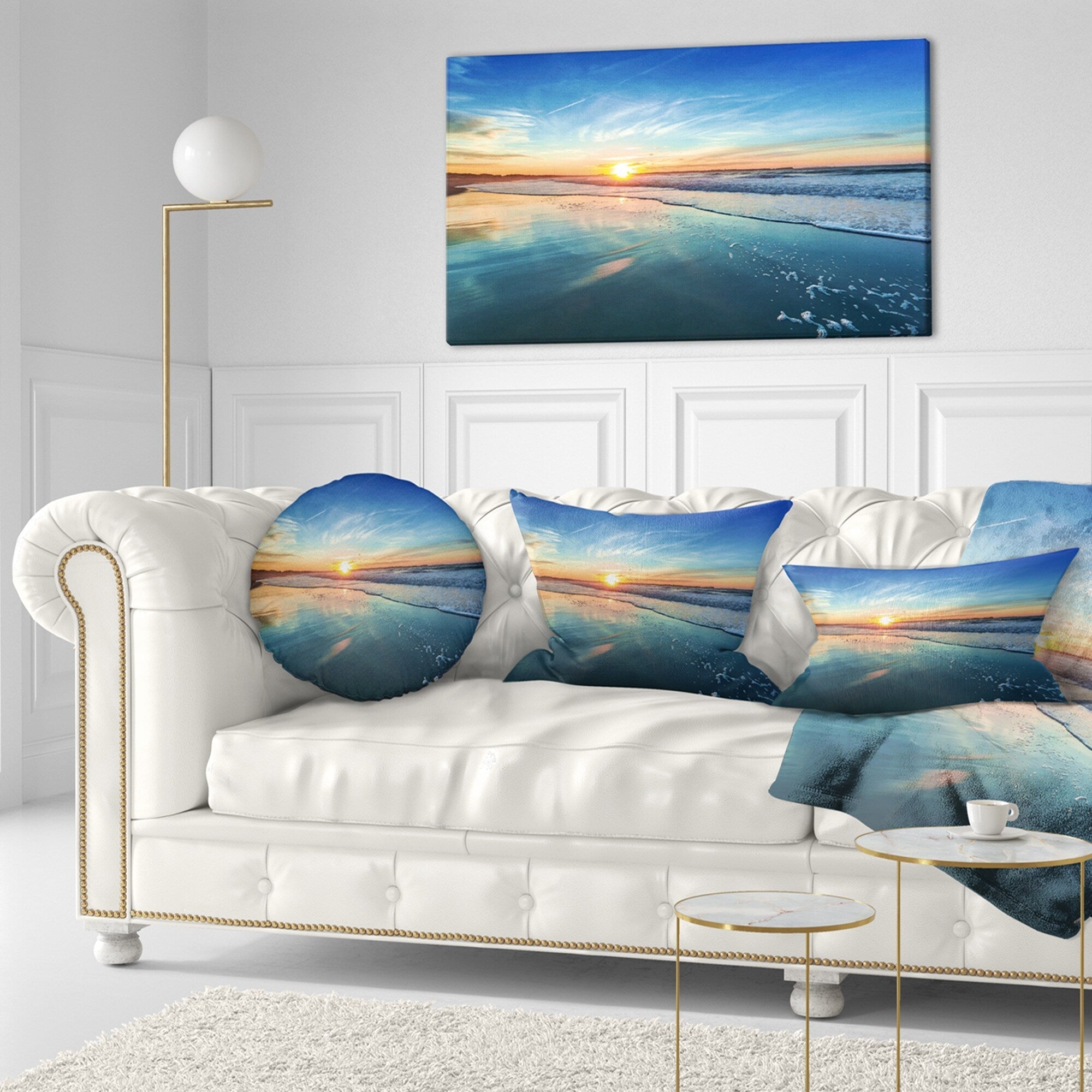 Coucher de soleil bleu au loin - Toile murale bord de mer