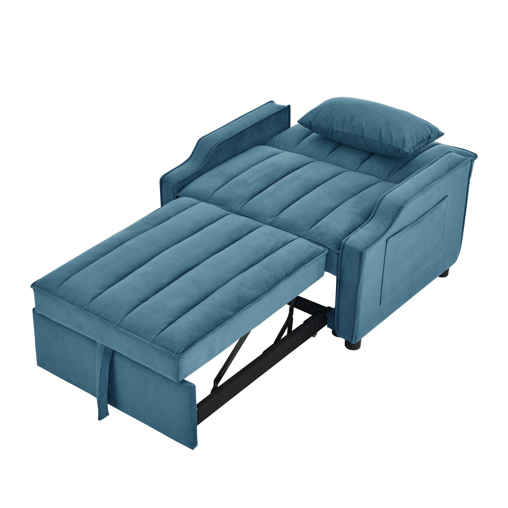 Canapé-lit simple convertible en velours bleu avec lit gigogne