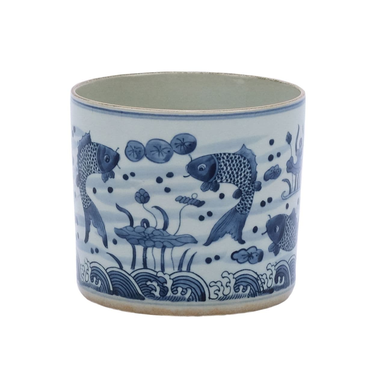 Pot d'orchidée poisson bleu et blanc