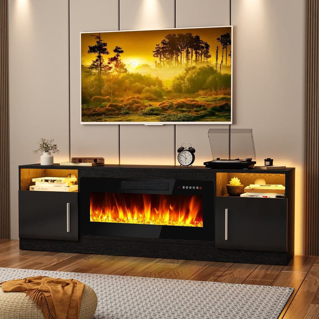 Meuble TV Bossin 70 avec cheminée électrique de 36 pouces, meuble TV pour téléviseurs jusqu'à 80 pouces, éclairage LED 16 couleurs/centre de divertissement