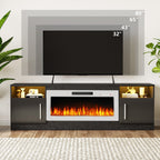 Meuble TV Bossin 70 avec cheminée électrique de 36 pouces, meuble TV pour téléviseurs jusqu'à 80 pouces, éclairage LED 16 couleurs/centre de divertissement
