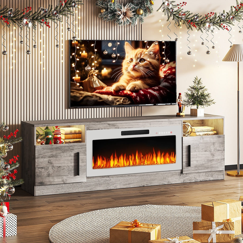 Meuble TV Bossin 70 avec cheminée électrique de 36 pouces, meuble TV pour téléviseurs jusqu'à 80 pouces, éclairage LED 16 couleurs/centre de divertissement
