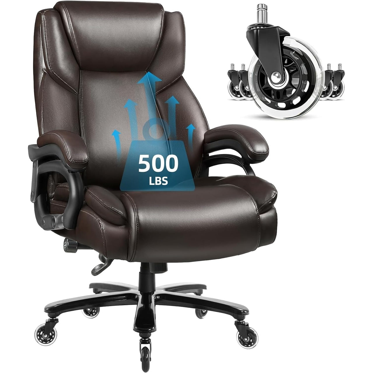 Chaise de bureau exécutive Bossin Big and Tall, chaise ergonomique à support lombaire réglable de 500 lb avec dossier haut en cuir PU pour ordinateur