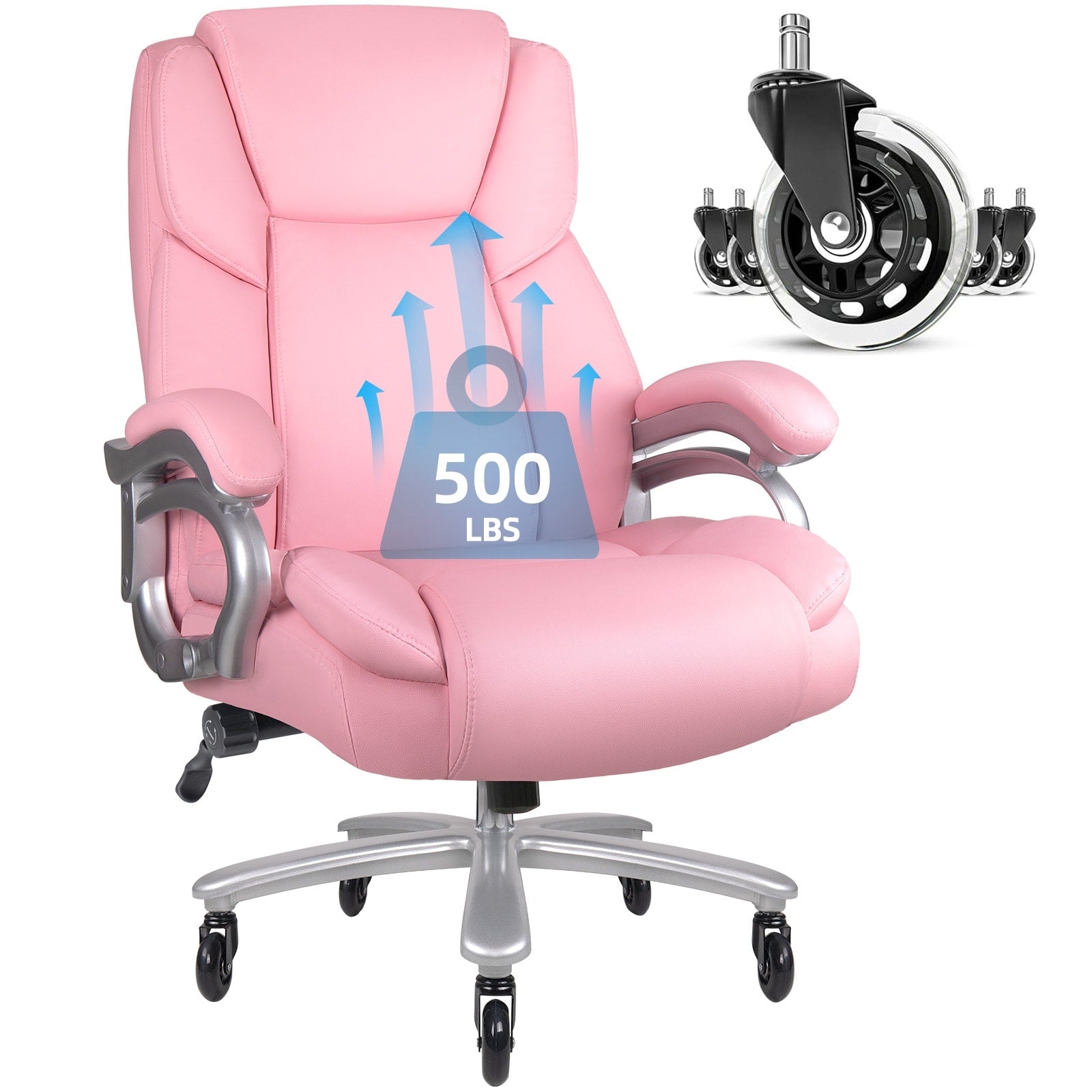 Chaise de bureau exécutive Bossin Big and Tall, chaise ergonomique à support lombaire réglable de 500 lb avec dossier haut en cuir PU pour ordinateur