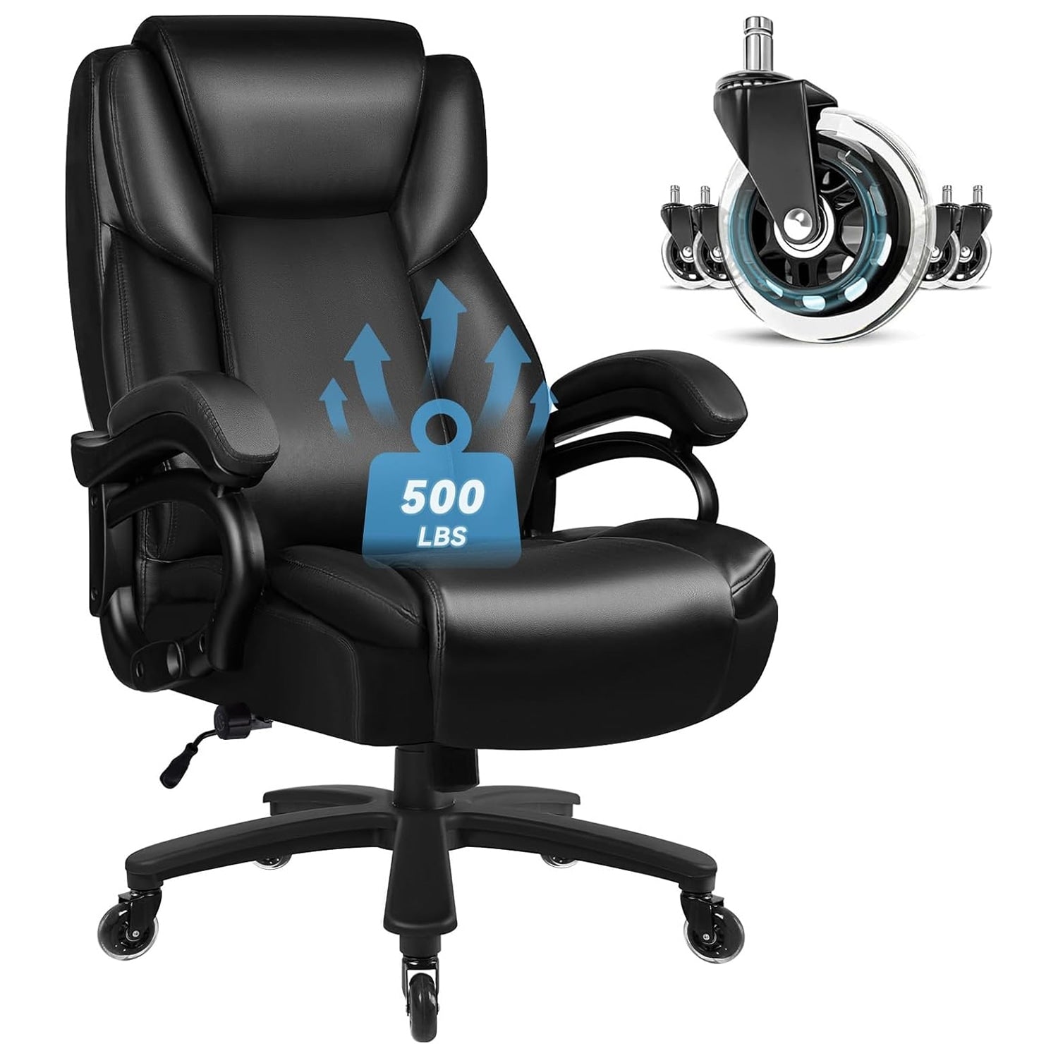 Chaise de bureau exécutive Bossin Big and Tall, chaise ergonomique à support lombaire réglable de 500 lb avec dossier haut en cuir PU pour ordinateur