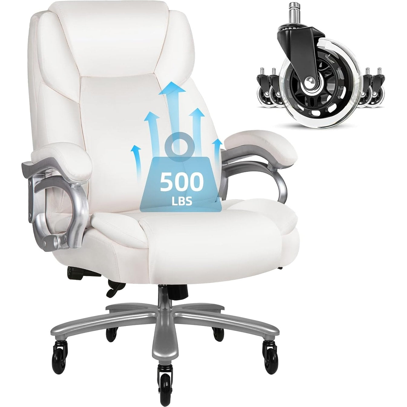 Chaise de bureau exécutive Bossin Big and Tall, chaise ergonomique à support lombaire réglable de 500 lb avec dossier haut en cuir PU pour ordinateur
