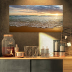 Coucher de soleil nuageux et lumineux sur un océan calme - Toile d'art contemporain représentant un paysage marin