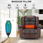 Fauteuil inclinable manuel marron avec massage à 8 points, fonction chauffante et cadre robuste pour un confort optimal au salon