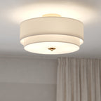 Plafonnier moderne du milieu du siècle de Burnaby avec abat-jour tambour en lin blanc