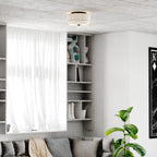 Plafonnier moderne du milieu du siècle de Burnaby avec abat-jour tambour en lin blanc