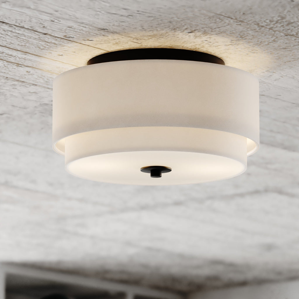 Plafonnier moderne du milieu du siècle de Burnaby avec abat-jour tambour en lin blanc
