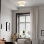 Plafonnier moderne du milieu du siècle de Burnaby avec abat-jour tambour en lin blanc