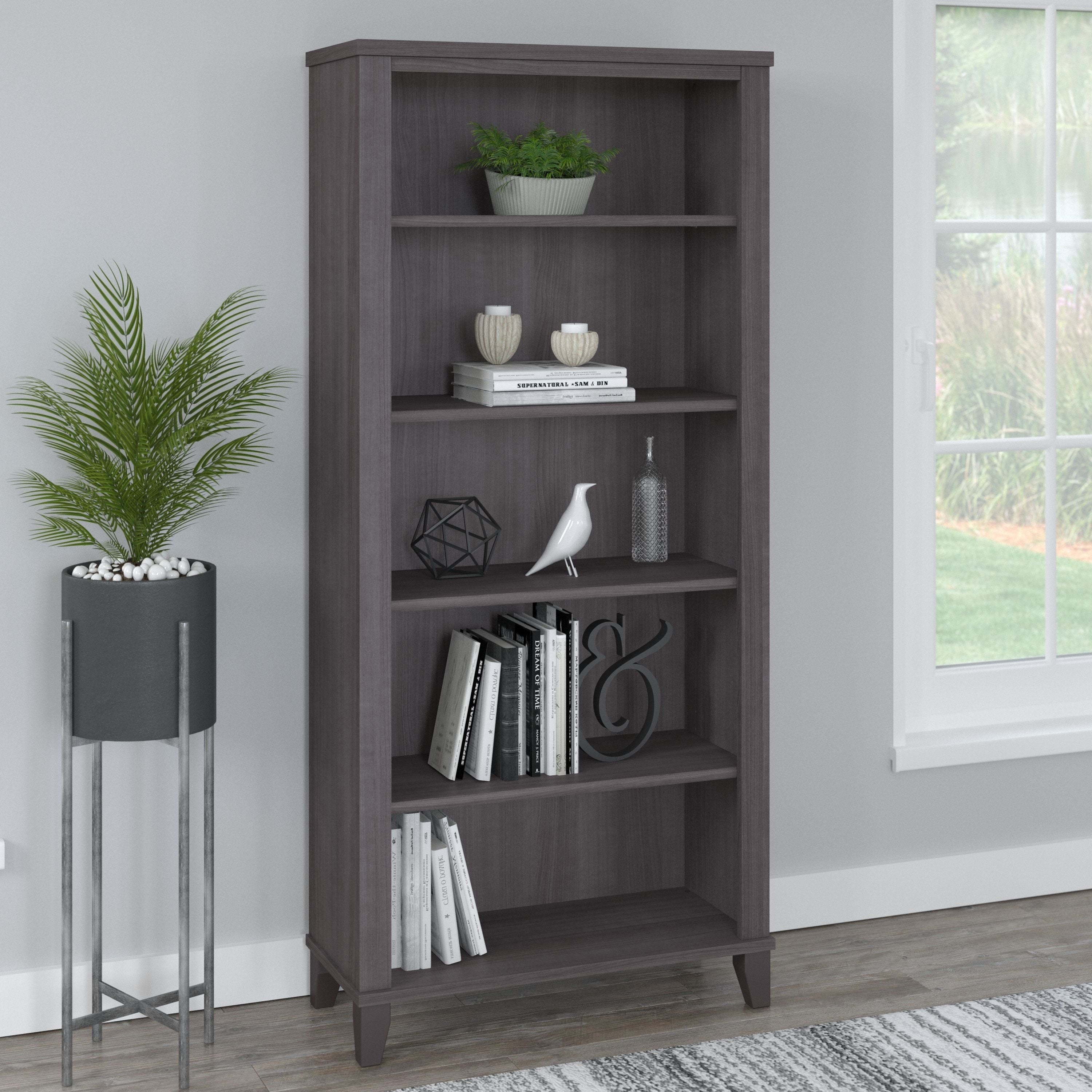 Bibliothèque haute à 5 étagères Bush Furniture Somerset avec tablettes réglables
