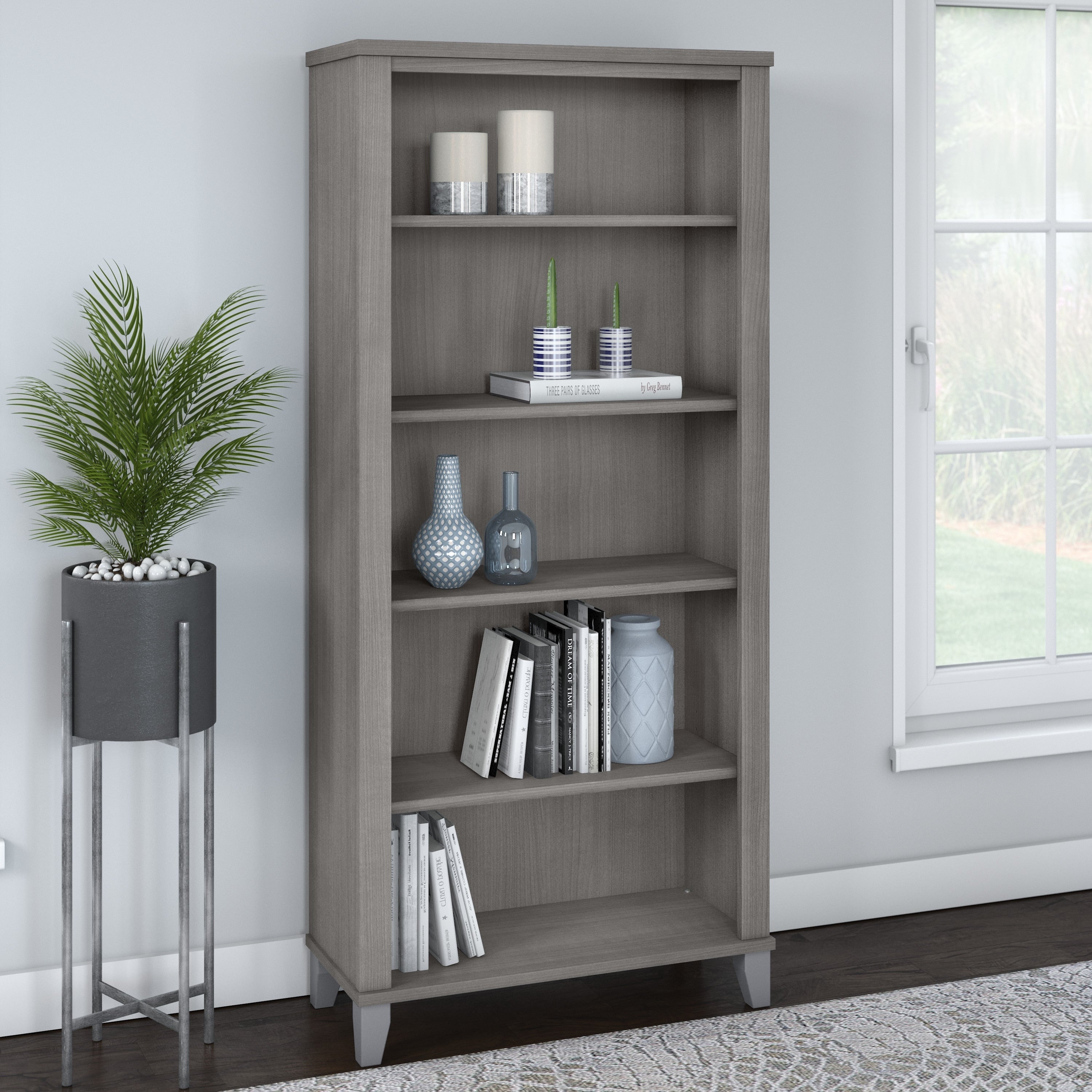 Bibliothèque haute à 5 étagères Bush Furniture Somerset avec tablettes réglables