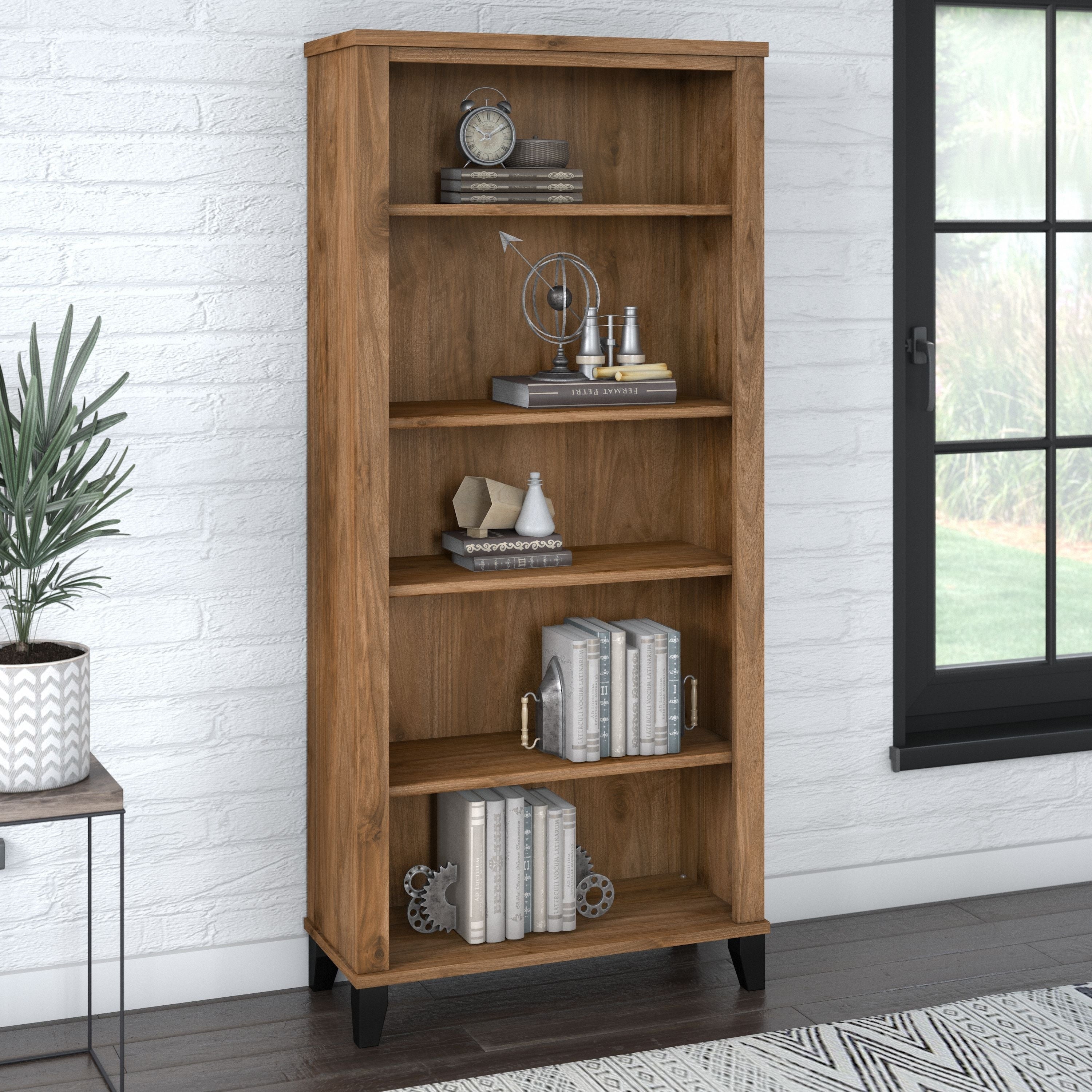 Bibliothèque haute à 5 étagères Bush Furniture Somerset avec tablettes réglables