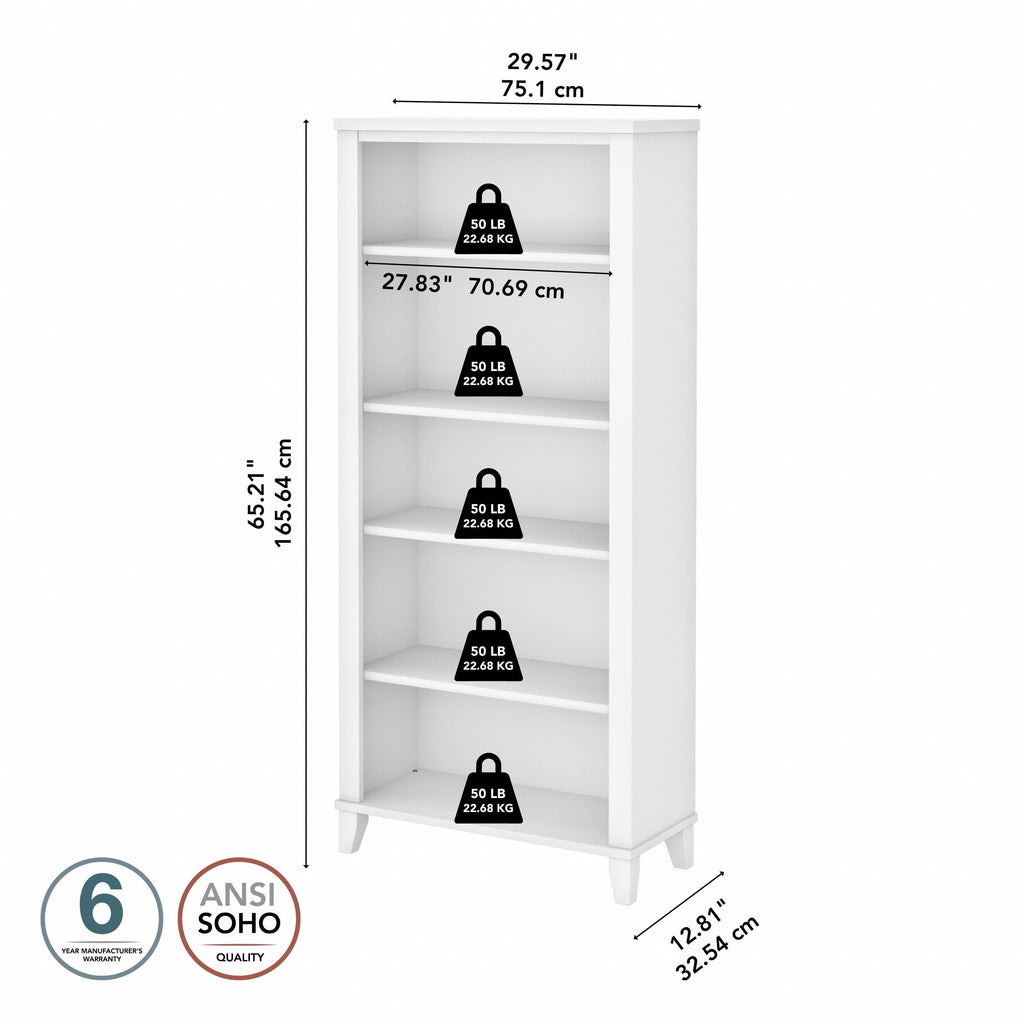 Bibliothèque haute à 5 étagères Bush Furniture Somerset avec tablettes réglables