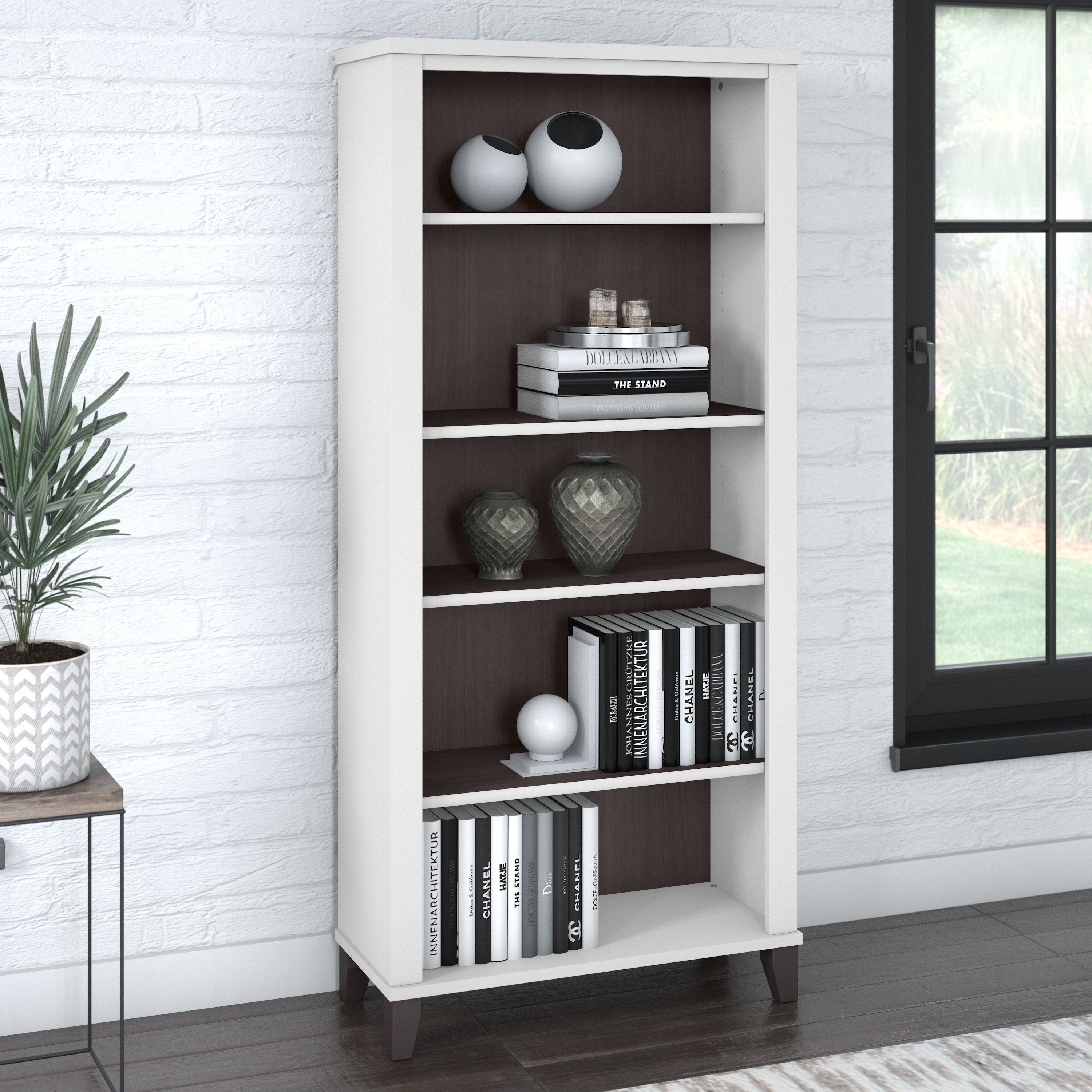 Bibliothèque haute à 5 étagères Bush Furniture Somerset avec tablettes réglables