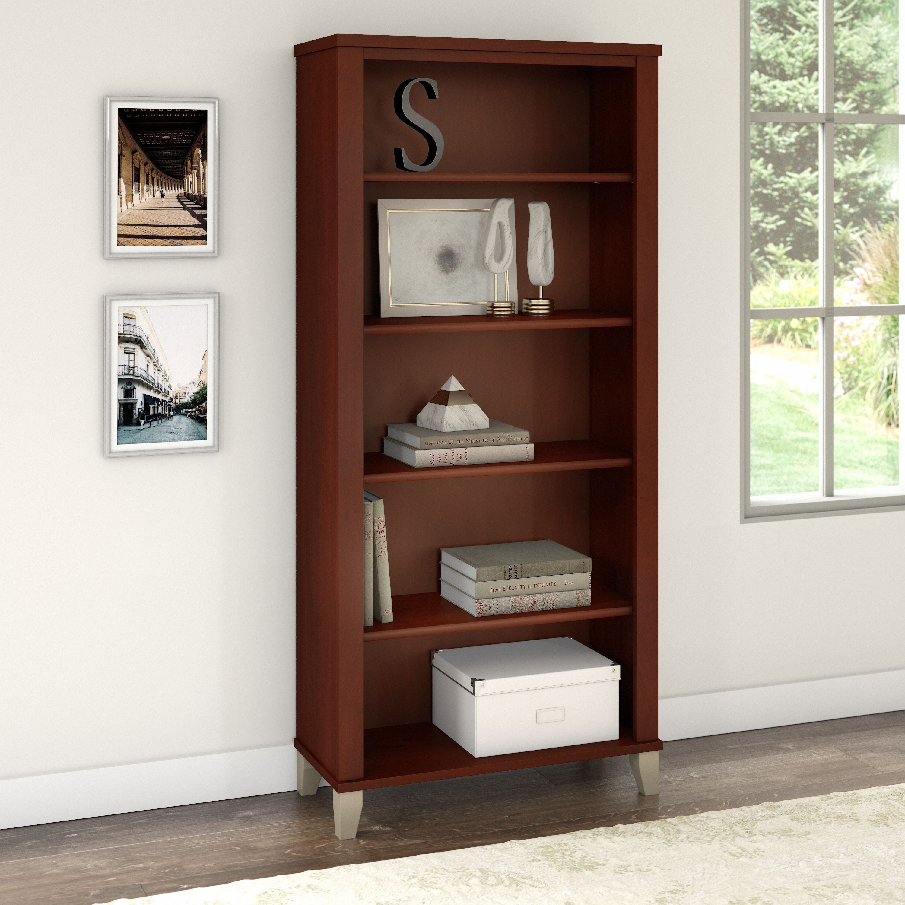 Bibliothèque haute à 5 étagères Bush Furniture Somerset avec tablettes réglables