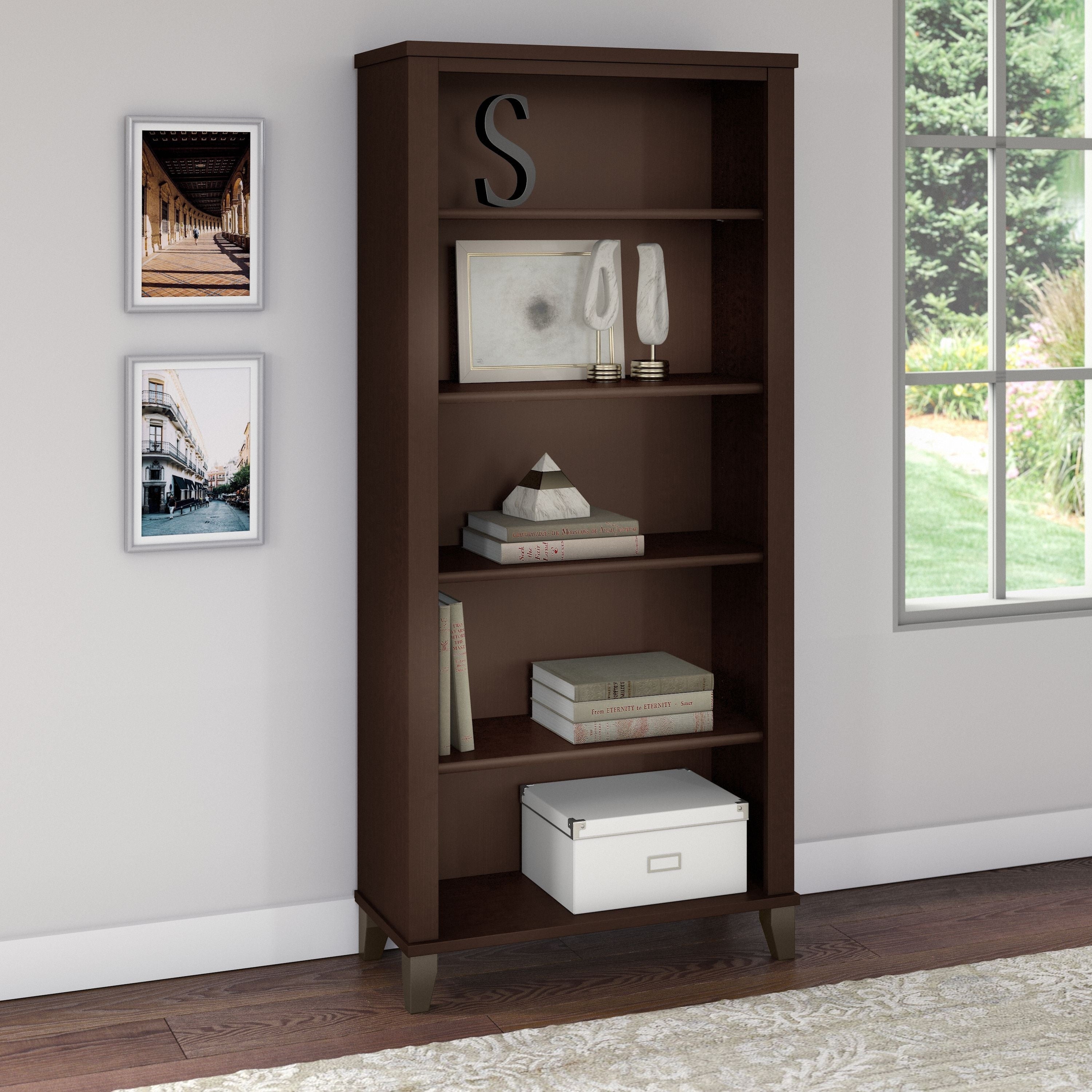 Bibliothèque haute à 5 étagères Bush Furniture Somerset avec tablettes réglables
