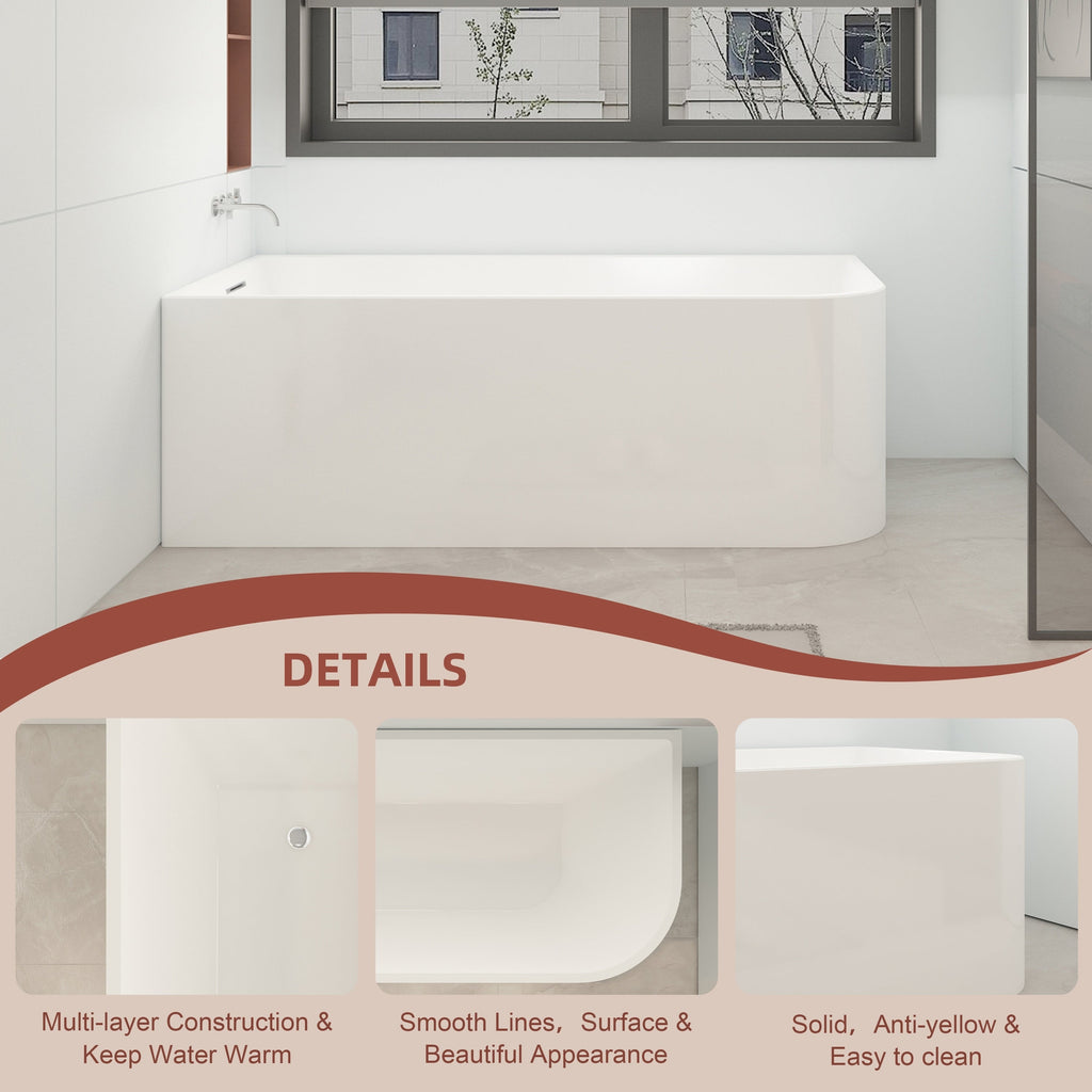 Baignoires autoportantes en acrylique CB HOME 59''/67'', baignoires simples contre le mur, trop-plein gauche/droite