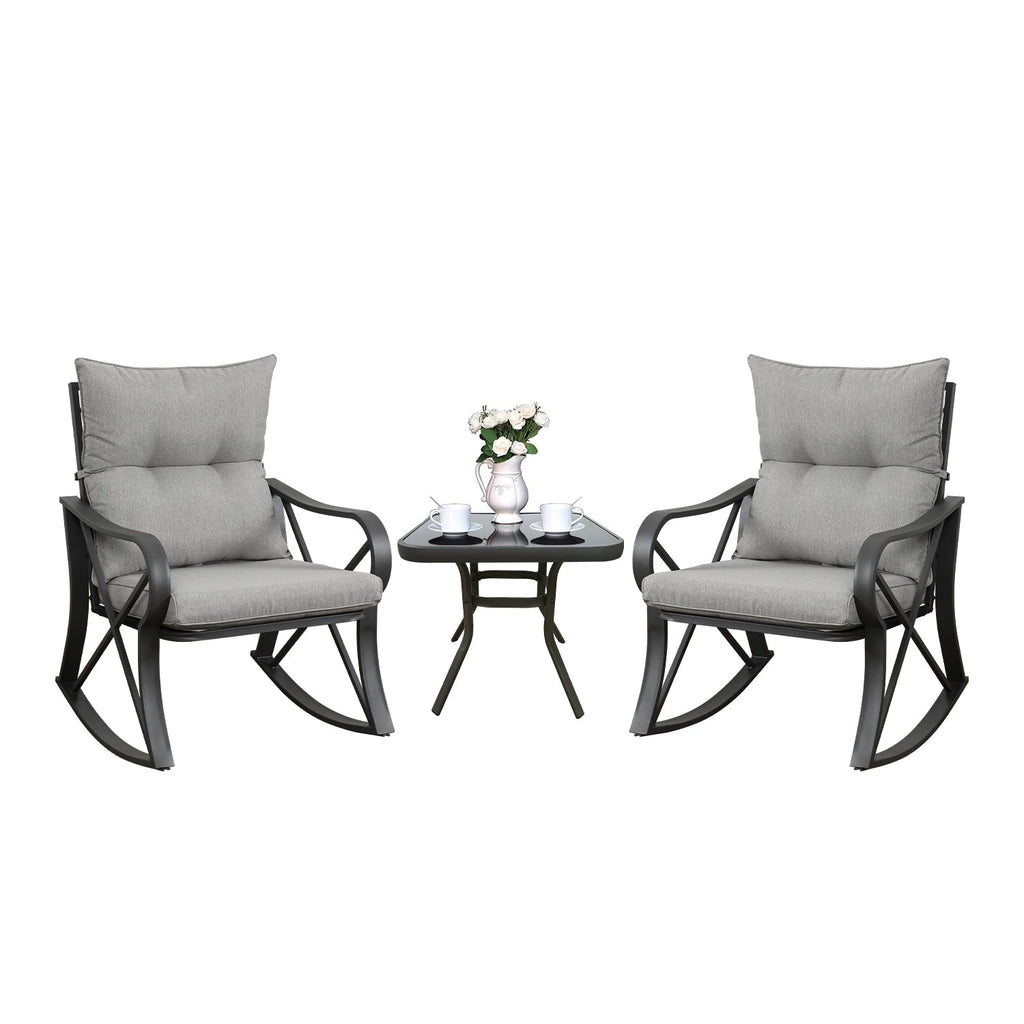 Ensemble de 3 chaises à bascule d'extérieur COSIEST avec table d'appoint